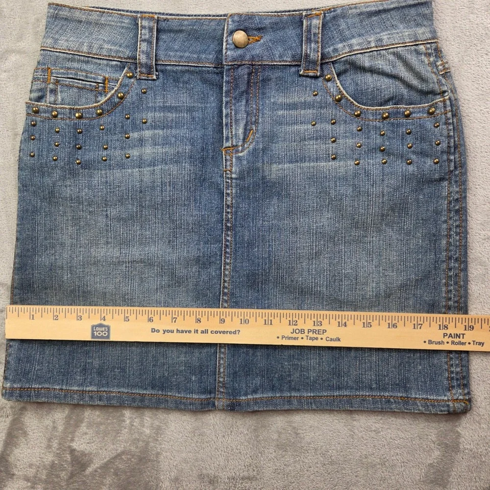 Cache Denim Mini Skirt Women's 4 Blue Vintage Studded Embellished Y2K Festival